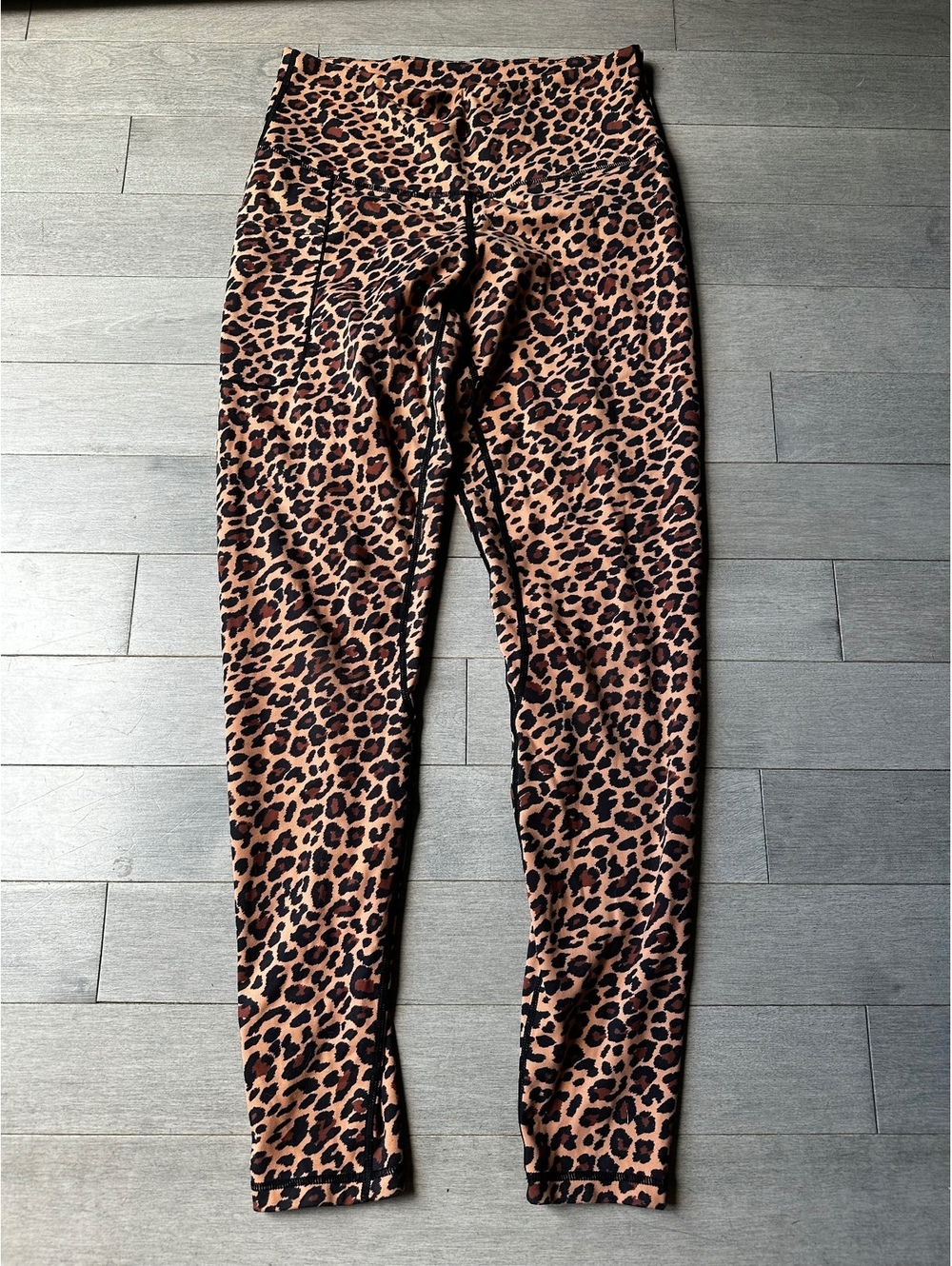 Women’s AYBL Leopard Print High Waist Leggings Yoga Pants pockets athletic Med